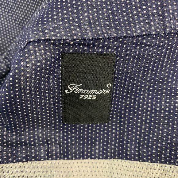 FINAMORE Size L Navy White Dots Cotton Button Up Long Sleeve Shirt - Picture 5 of 5